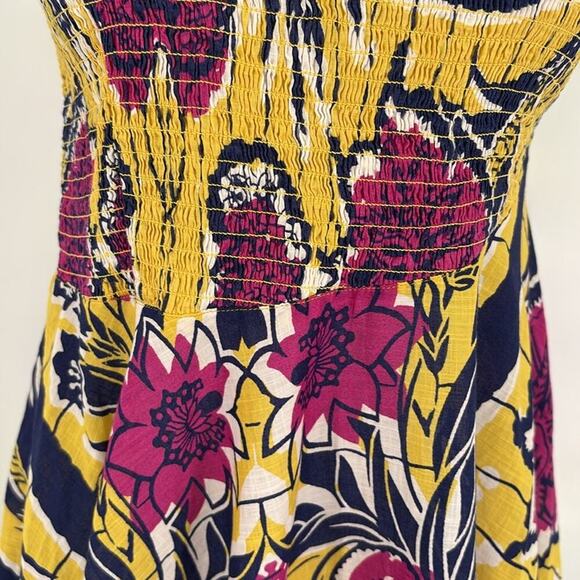 Urban Outfitters Yellow Blue Magenta Floral Halter One Shoulder Cotton Dress M - Picture 6 of 15